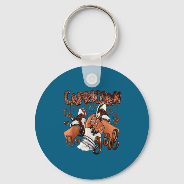 Capricorn Girl Birthday Afro Queen Sneakers Zodiac Keychain (Front)