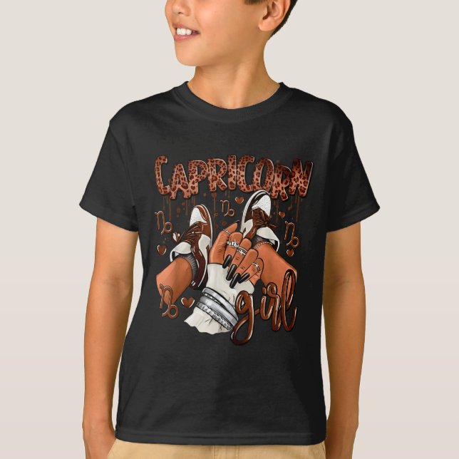 Capricorn Girl Birthday Afro Queen Sneakers Zodiac T-Shirt (Front)