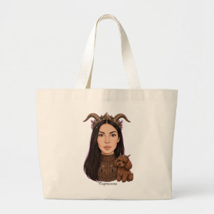 Capricorn Girl with Poodle – Zodiac Horoscope Large Tote Bag