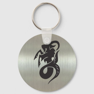 Capricorn Goat Silhouette with Metallic Effect Keychain