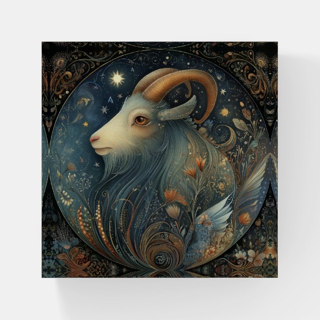Capricorn Goat Zodiac Astrology Celestial Birthday Paperweight (Front)