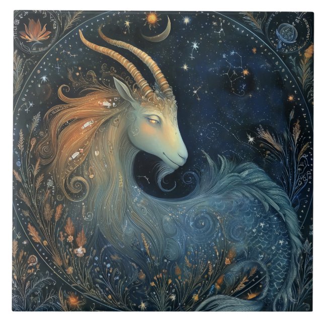 Capricorn Goat Zodiac Astrology Mystical Birthday Ceramic Tile (Front)