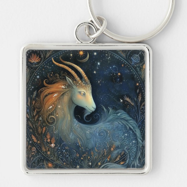 Capricorn Goat Zodiac Astrology Mystical Birthday Keychain (Front)