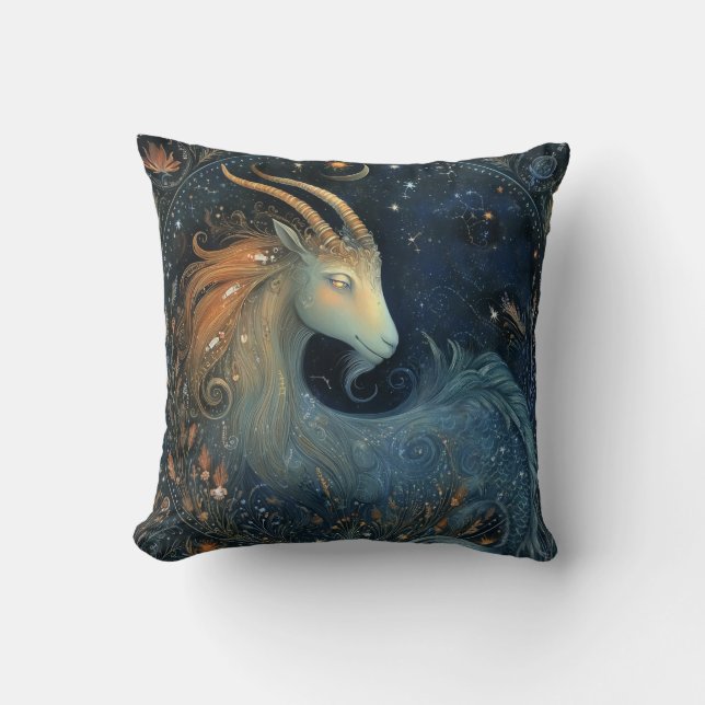 Capricorn Goat Zodiac Astrology Mystical Birthday Throw Pillow (Front)