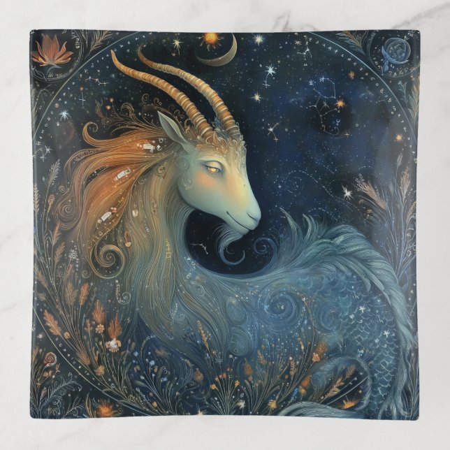 Capricorn Goat Zodiac Astrology Mystical Birthday Trinket Tray (Front)