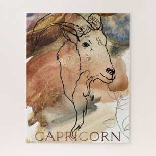 Capricorn goat zodiac black gold flowers planets jigsaw puzzle