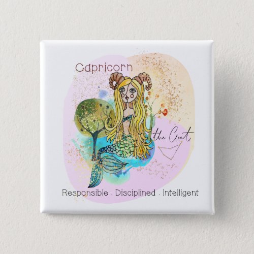 Capricorn Goat Zodiac Personality Traits Whimsical Button