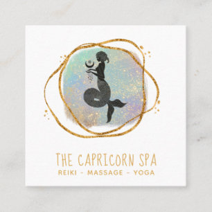 *~* Capricorn Goddess Mermaid Opal Gold Black  Square Business Card