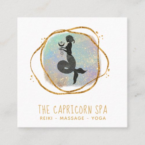  Capricorn Goddess Mermaid Opal Gold Black  Square Business Card