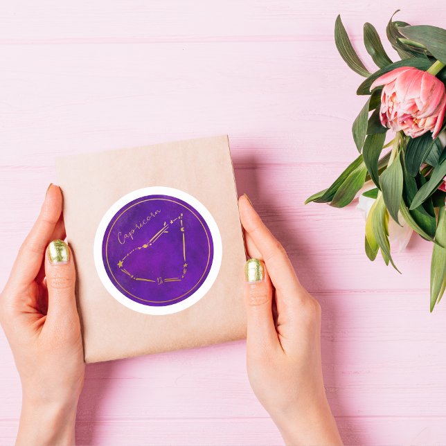 Capricorn Gold Foil Zodiac Constellation  Classic Round Sticker (Creator Uploaded)