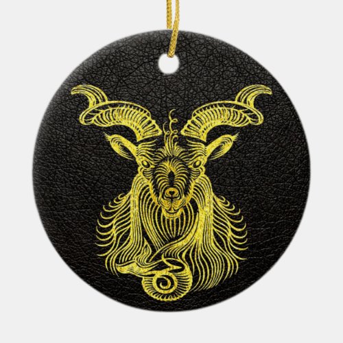 Capricorn Gold on Leather Ceramic Ornament
