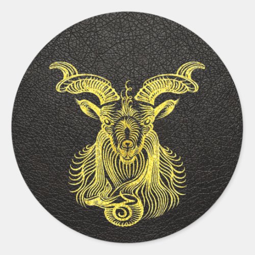 Capricorn Gold on Leather Classic Round Sticker