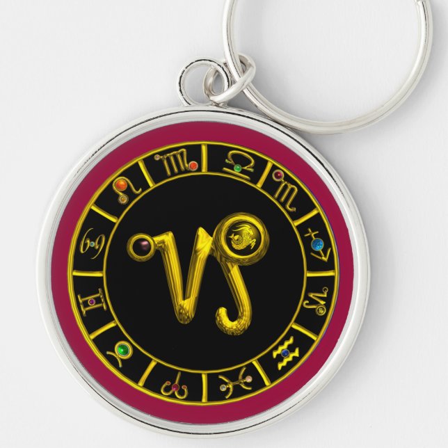 CAPRICORN GOLD ZODIAC BIRTHDAY JEWEL Astrology Keychain (Front)