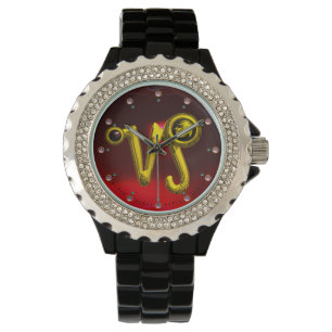 CAPRICORN GOLD ZODIAC BIRTHDAY JEWEL,Black,Ruby Watch