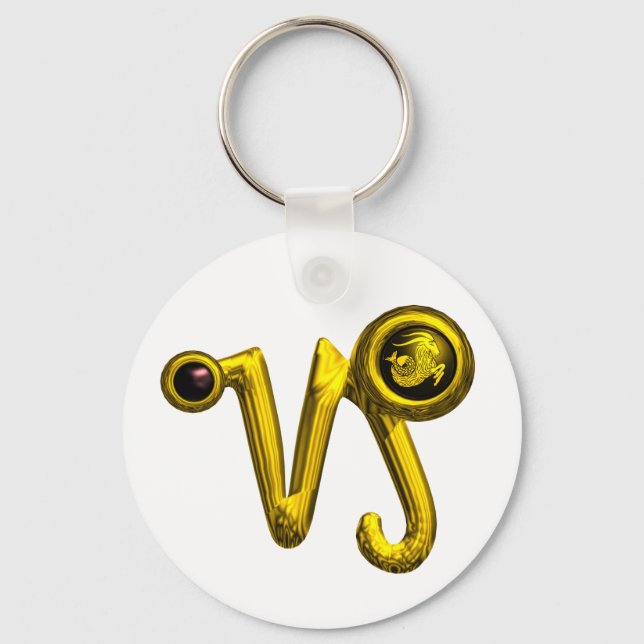 CAPRICORN GOLD ZODIAC BIRTHDAY JEWEL KEYCHAIN (Front)