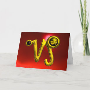 CAPRICORN Gold Zodiac Birthday Jewel, Red Ruby Card