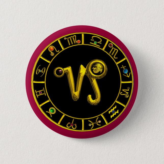 CAPRICORN / GOLD ZODIAC SIGN JEWEL BUTTON (Front)
