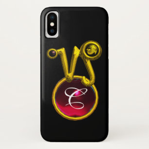 CAPRICORN GOLD ZODIAC SIGN RED RUBY MONOGRAM iPhone X CASE