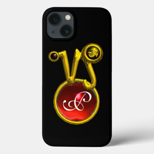 CAPRICORN GOLD ZODIAC SIGN RED RUBY MONOGRAM iPhone 13 CASE