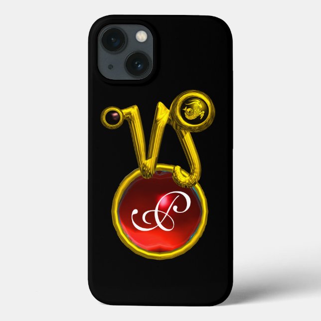 CAPRICORN GOLD ZODIAC SIGN RED RUBY MONOGRAM Case-Mate iPhone CASE (Back)