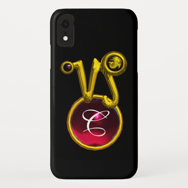 CAPRICORN GOLD ZODIAC SIGN RED RUBY MONOGRAM Case-Mate iPhone CASE (Back)