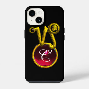 CAPRICORN GOLD ZODIAC SIGN RED RUBY MONOGRAM iPhone 14 CASE