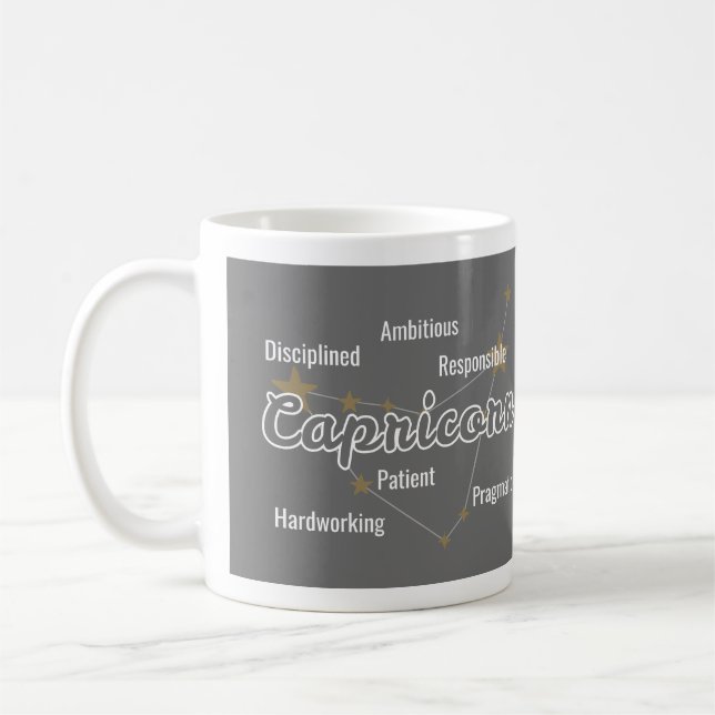 Capricorn Gray Watercolour Astrology Zodiac Sign Coffee Mug (Left)