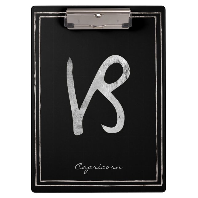 Capricorn hammered silver stylized astrology  clipboard (Front)