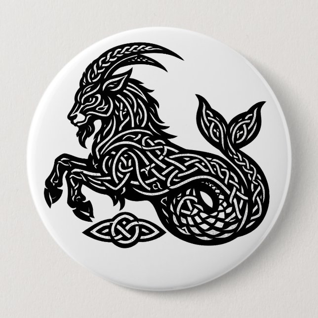 Capricorn — Haunted Ink Zodiac Goat‑Fish Button (Front)