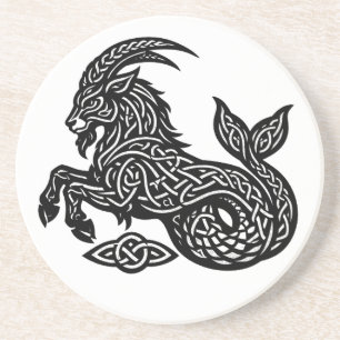 Capricorn — Haunted Ink Zodiac Goat‑Fish Coaster