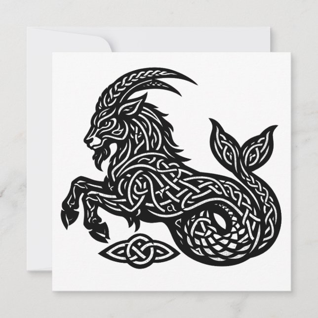 Capricorn — Haunted Ink Zodiac Goat‑Fish Invitation (Front)