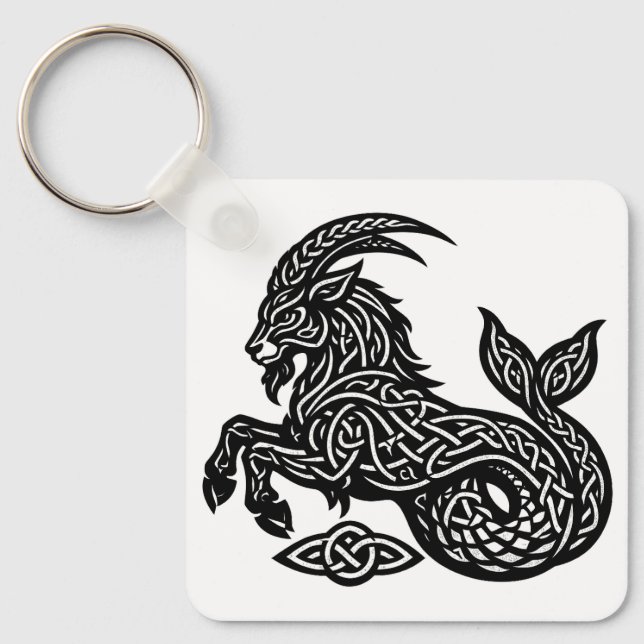 Capricorn — Haunted Ink Zodiac Goat‑Fish Keychain (Front)