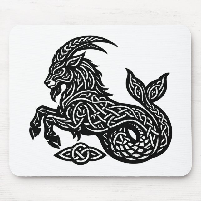 Capricorn — Haunted Ink Zodiac Goat‑Fish Mouse Pad (Front)