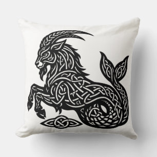 Capricorn — Haunted Ink Zodiac Goat‑Fish Throw Pillow