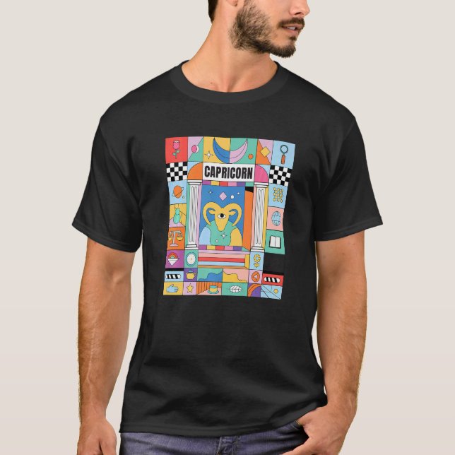 Capricorn Horoscope Abstract Zodiac Mystic Symbols T-Shirt (Front)