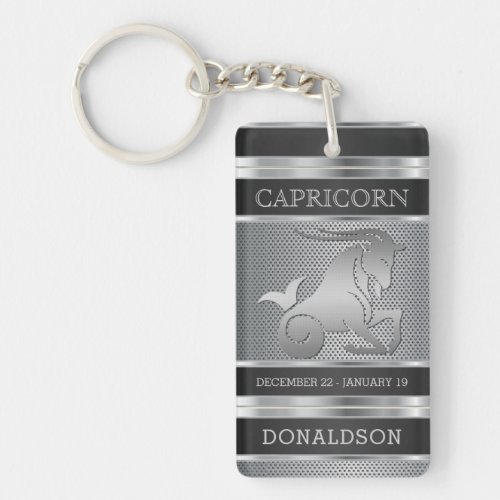 Capricorn  in Black and Silver Mesh Keychain