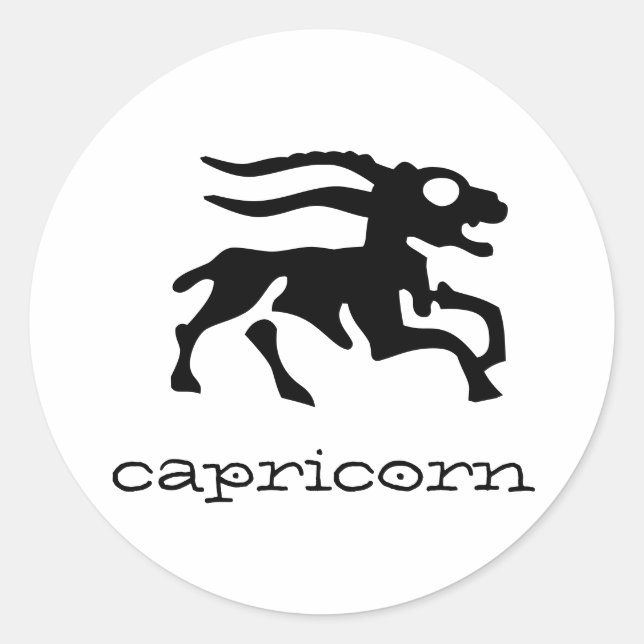 Capricorn in black classic round sticker (Front)
