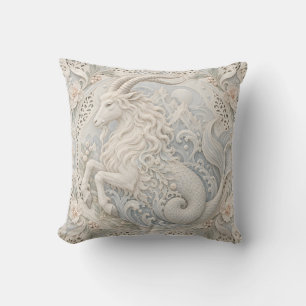 Capricorn Ivory Blue Porcelain Relief Style Throw Pillow