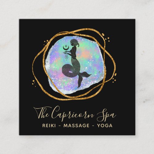  Capricorn Mermaid Opal Gold Rainbow Goddess  Square Business Card