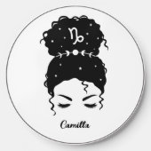 Capricorn messy bun eyebrows lashes personalized wireless charger (Front)