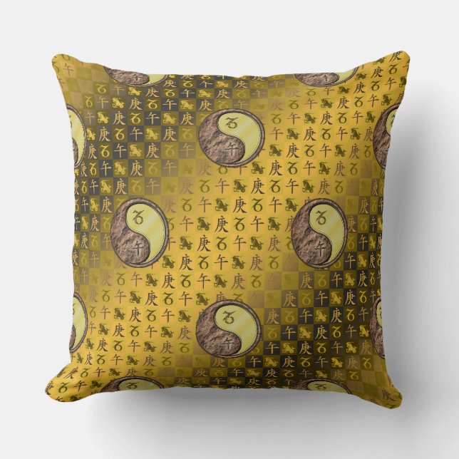 Capricorn & Metal Horse Throw Pillow (Front)