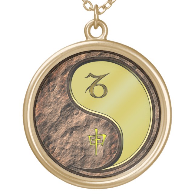 Capricorn & Metal Monkey Gold Plated Necklace (Front)