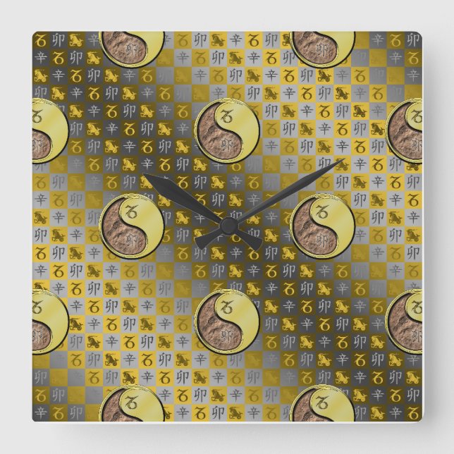 Capricorn & Metal Rabbit Square Wall Clock (Front)