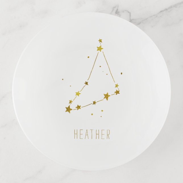 Capricorn | Minimalist Gold Zodiac Monogram Trinket Tray (Front)