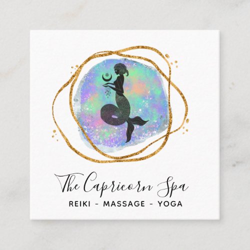 *~* Capricorn Opal Mermaid Gold Rainbow Goddess Square Business Card