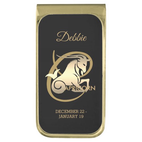 Capricorn  _ Personalize Gold Gold Finish Money Clip