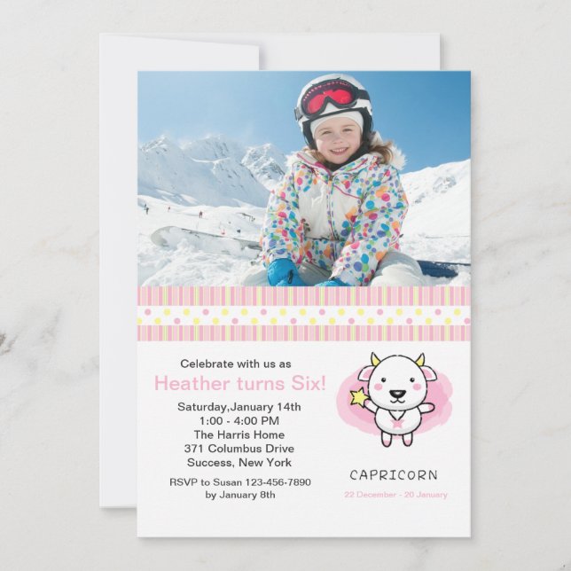 Capricorn Photo Birthday Party Invitation (Front)