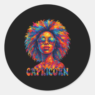 Capricorn Queen Afro Art African American Women Zo Classic Round Sticker