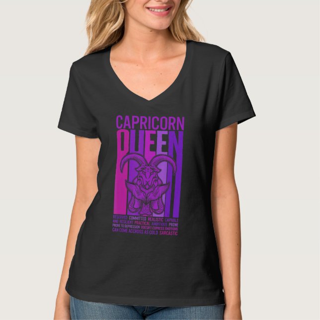Capricorn Queen Zodiac Sign Purple Women Horoscope T-Shirt (Front)