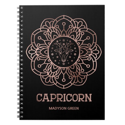 Capricorn Rose Gold Mandala Zodiac Sign Custom Notebook